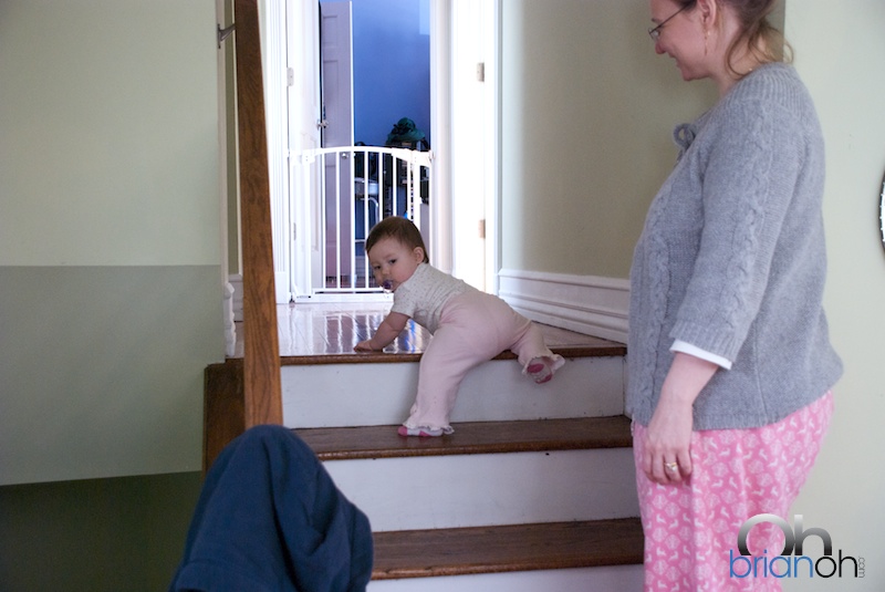 Sarah Oh climbing the stairs